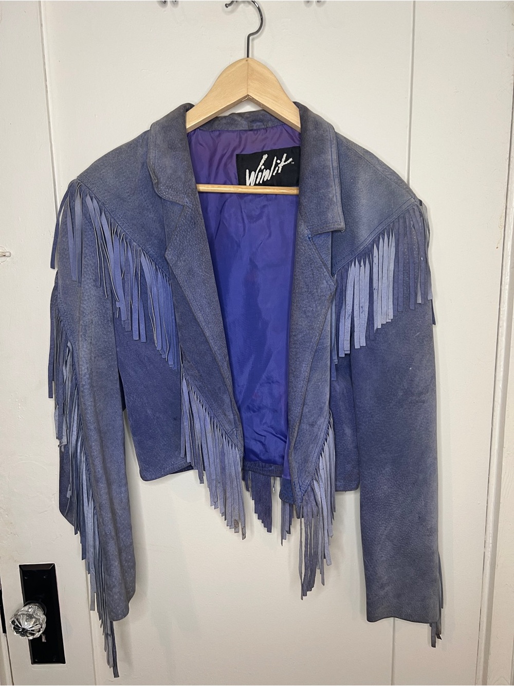 Winlit Vintage Blue Suede Fringe Jacket - Women's